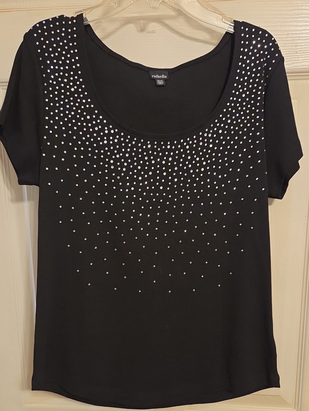 Rafaella Black Short Sleeve Scoop Neck Top with Silver Stud Accents